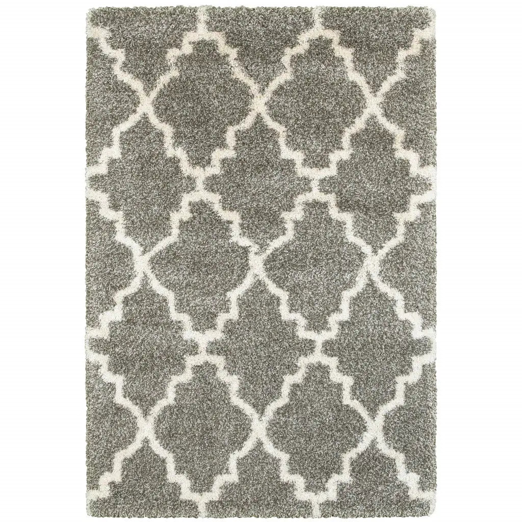 2' X 3' Grey And Ivory Geometric Shag Power Loom Stain Resistant Area Rug - Homeroots - Flyclothing LLC