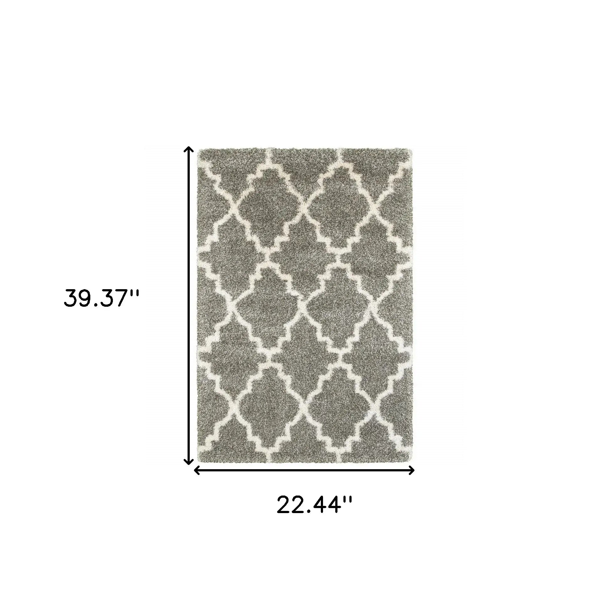 2' X 3' Grey And Ivory Geometric Shag Power Loom Stain Resistant Area Rug - Homeroots - Flyclothing LLC