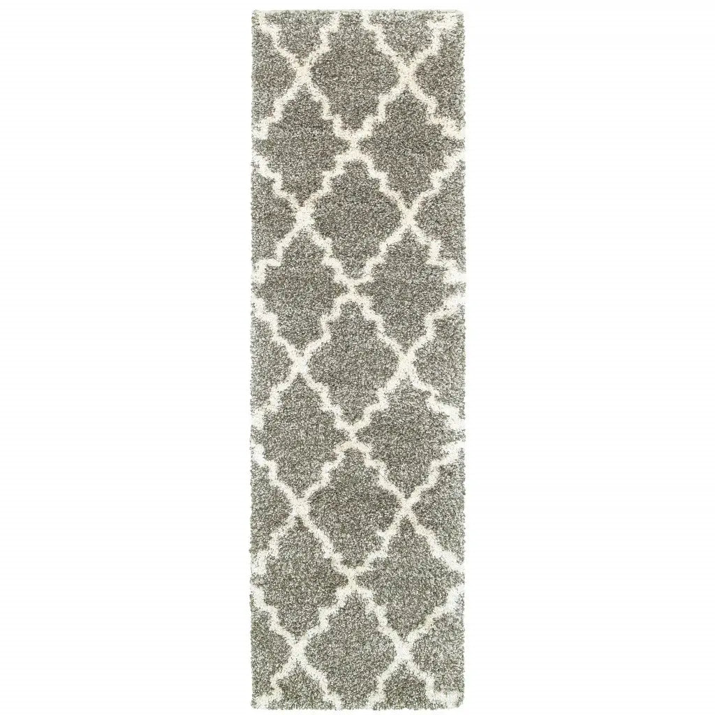2' X 8' Grey And Ivory Geometric Shag Power Loom Stain Resistant Runner Rug - Homeroots - Flyclothing LLC