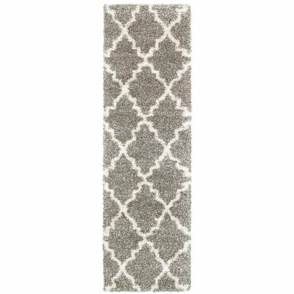 2' X 8' Grey And Ivory Geometric Shag Power Loom Stain Resistant Runner Rug - Homeroots - Flyclothing LLC