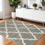 4' X 6' Grey And Ivory Geometric Shag Power Loom Stain Resistant Area Rug - Homeroots - Flyclothing LLC