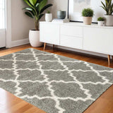 4' X 6' Grey And Ivory Geometric Shag Power Loom Stain Resistant Area Rug - Homeroots - Flyclothing LLC