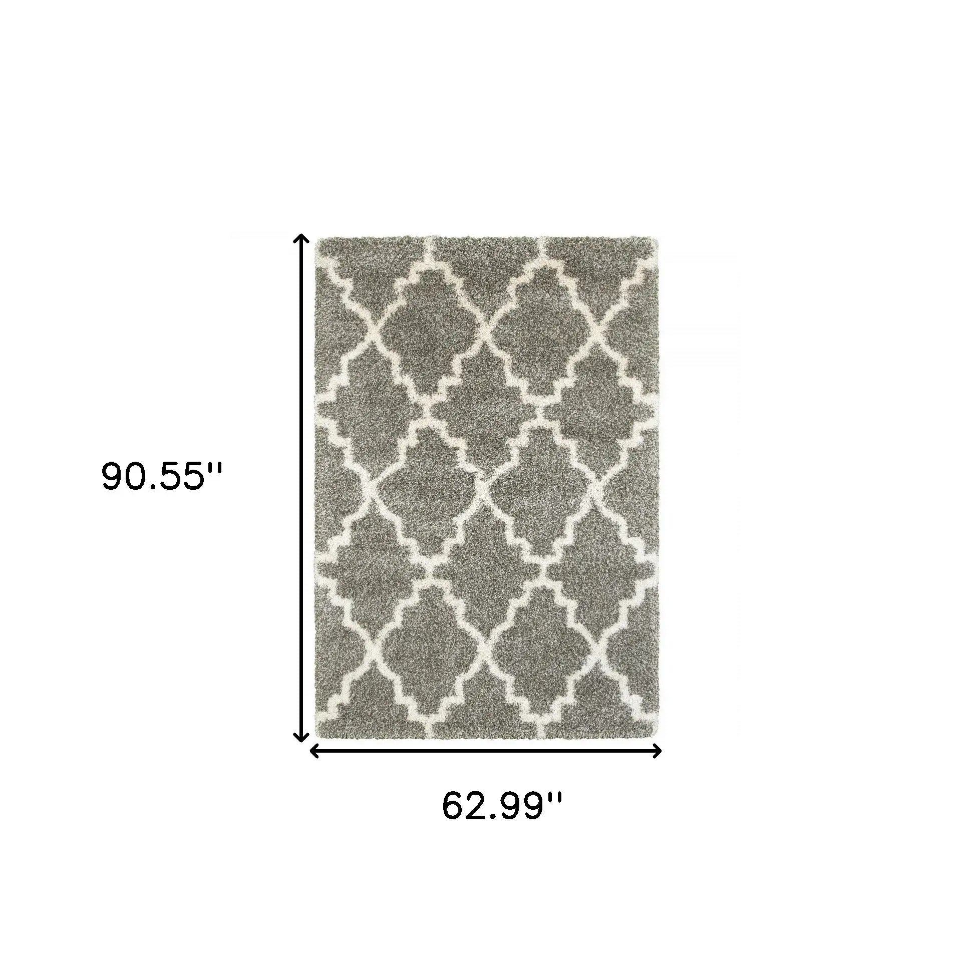 5' X 8' Grey And Ivory Geometric Shag Power Loom Stain Resistant Area Rug - Homeroots - Flyclothing LLC