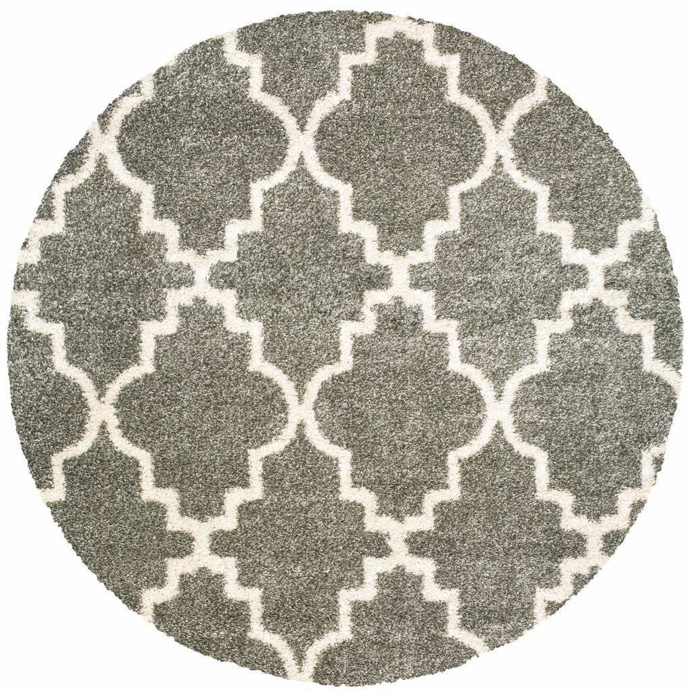 8' Grey Round Geometric Power Loom Stain Resistant Area Rug - Homeroots - Flyclothing LLC