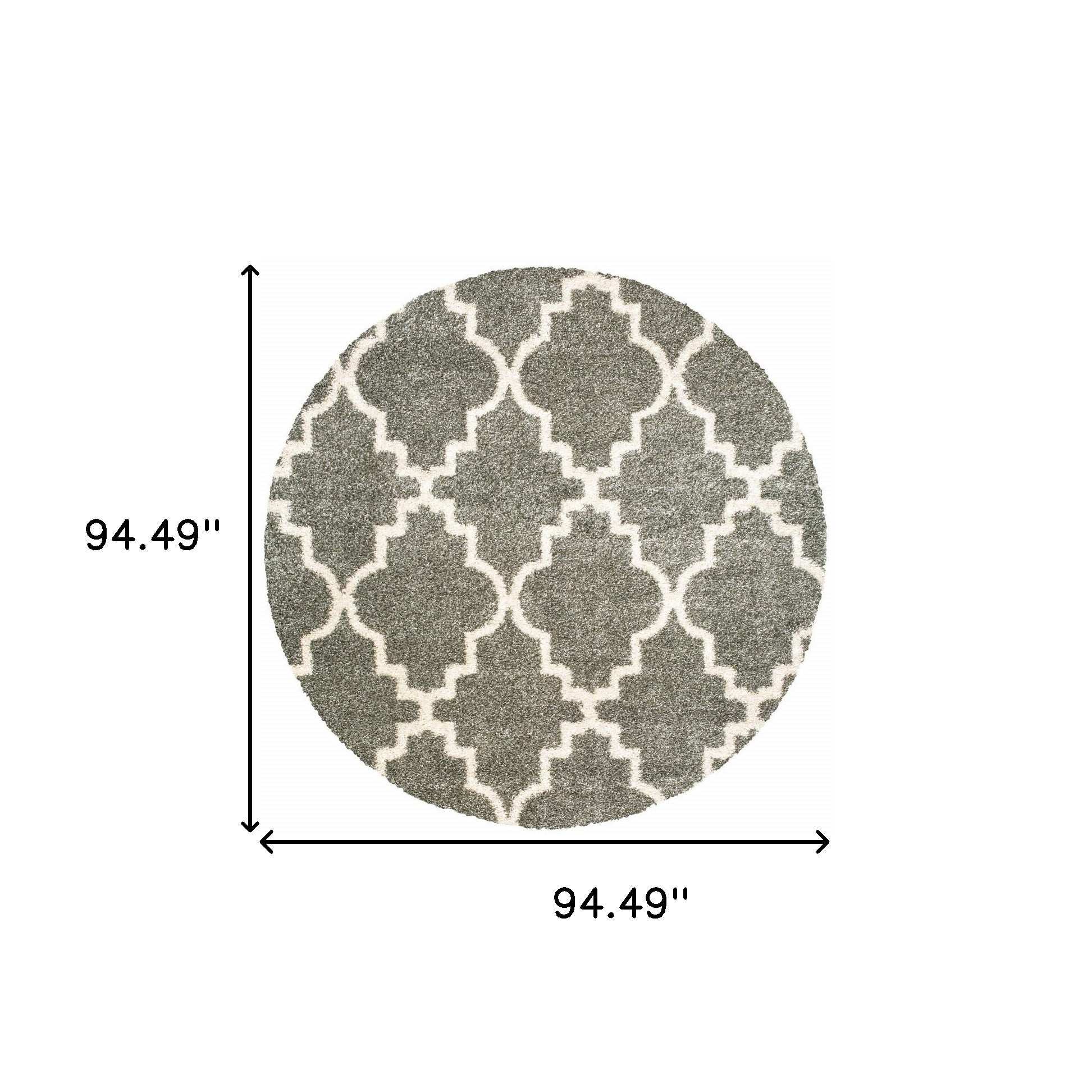 8' Grey Round Geometric Power Loom Stain Resistant Area Rug - Homeroots - Flyclothing LLC