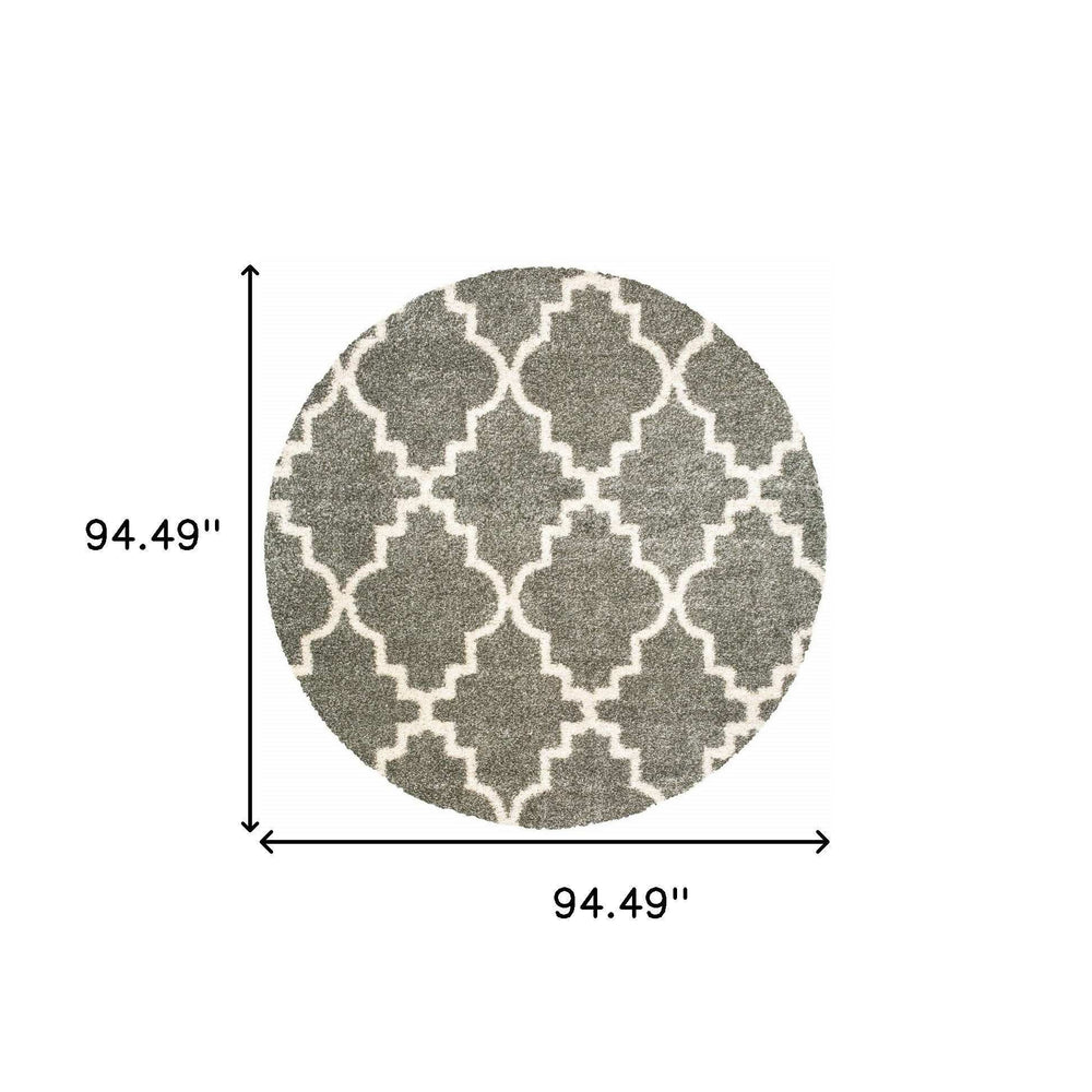 8' Grey Round Geometric Power Loom Stain Resistant Area Rug - Homeroots - Flyclothing LLC