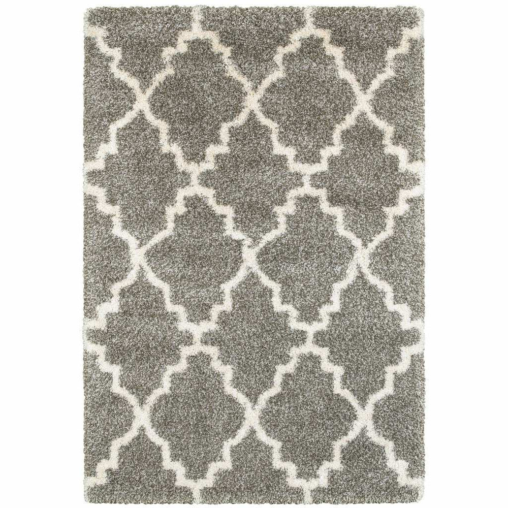 8' X 11' Grey And Ivory Geometric Shag Power Loom Stain Resistant Area Rug - Homeroots - Flyclothing LLC