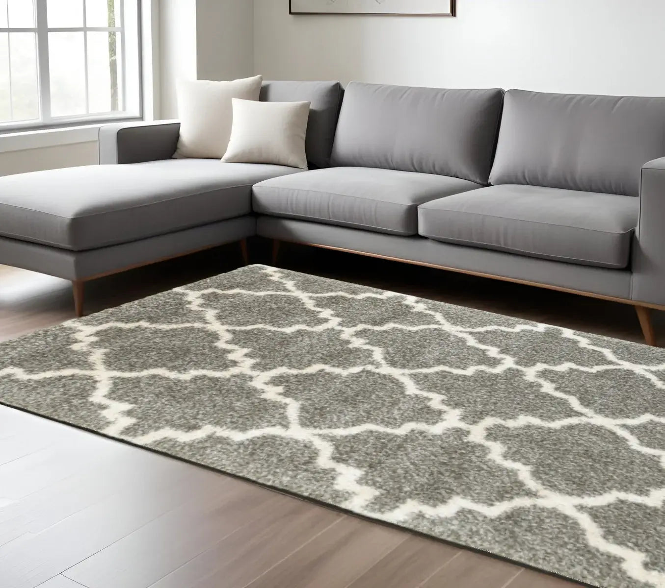 8' X 11' Grey And Ivory Geometric Shag Power Loom Stain Resistant Area Rug - Homeroots - Flyclothing LLC