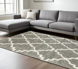 8' X 11' Grey And Ivory Geometric Shag Power Loom Stain Resistant Area Rug - Homeroots - Flyclothing LLC