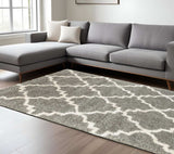 8' X 11' Grey And Ivory Geometric Shag Power Loom Stain Resistant Area Rug - Homeroots - Flyclothing LLC