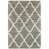 10' X 13' Grey And Ivory Geometric Shag Power Loom Stain Resistant Area Rug - Homeroots - Flyclothing LLC