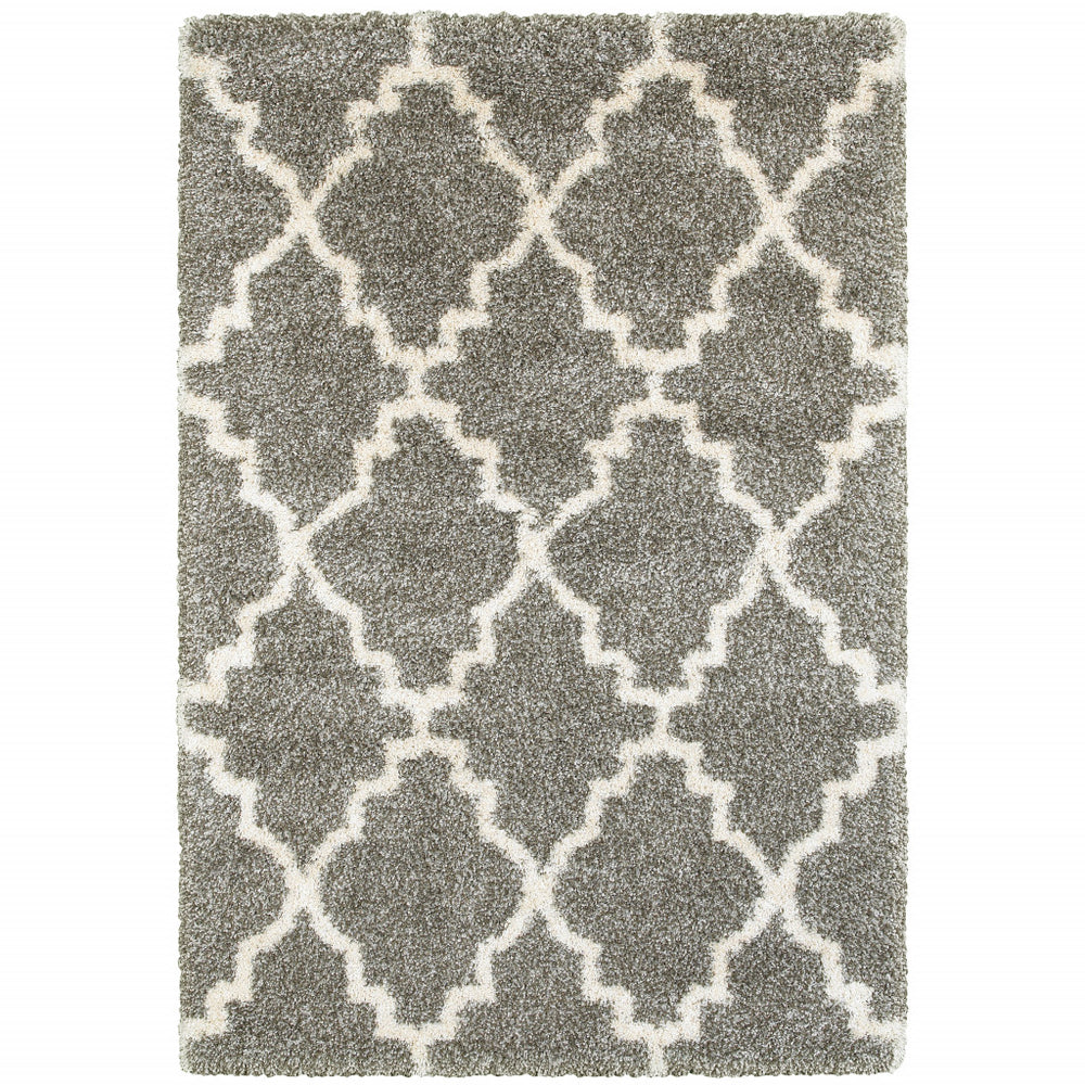 10' X 13' Grey And Ivory Geometric Shag Power Loom Stain Resistant Area Rug - Homeroots
