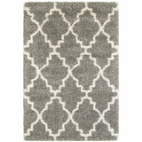 10' X 13' Grey And Ivory Geometric Shag Power Loom Stain Resistant Area Rug - Homeroots