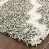 10' X 13' Grey And Ivory Geometric Shag Power Loom Stain Resistant Area Rug