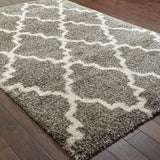 10' X 13' Grey And Ivory Geometric Shag Power Loom Stain Resistant Area Rug - Homeroots - Flyclothing LLC