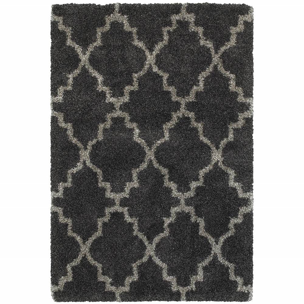 2' X 3' Charcoal And Grey Geometric Shag Power Loom Stain Resistant Area Rug