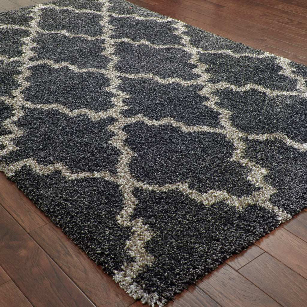 2' X 3' Charcoal And Grey Geometric Shag Power Loom Stain Resistant Area Rug - Homeroots - Flyclothing LLC