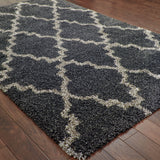 2' X 3' Charcoal And Grey Geometric Shag Power Loom Stain Resistant Area Rug - Homeroots