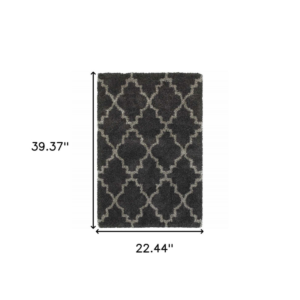 2' X 3' Charcoal And Grey Geometric Shag Power Loom Stain Resistant Area Rug - Homeroots - Flyclothing LLC