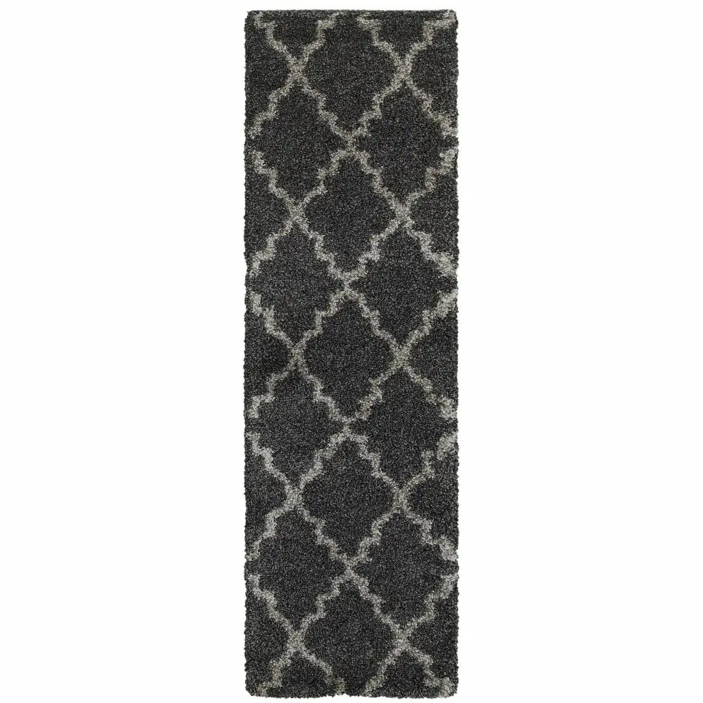 2' X 8' Charcoal And Grey Geometric Shag Power Loom Stain Resistant Runner Rug - Homeroots - Flyclothing LLC