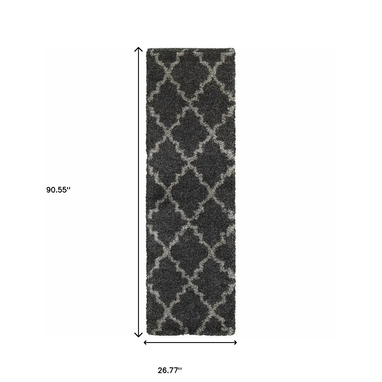 2' X 8' Charcoal And Grey Geometric Shag Power Loom Stain Resistant Runner Rug - Homeroots - Flyclothing LLC