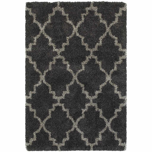 5' X 8' Charcoal And Grey Geometric Shag Power Loom Stain Resistant Area Rug - Homeroots - Flyclothing LLC