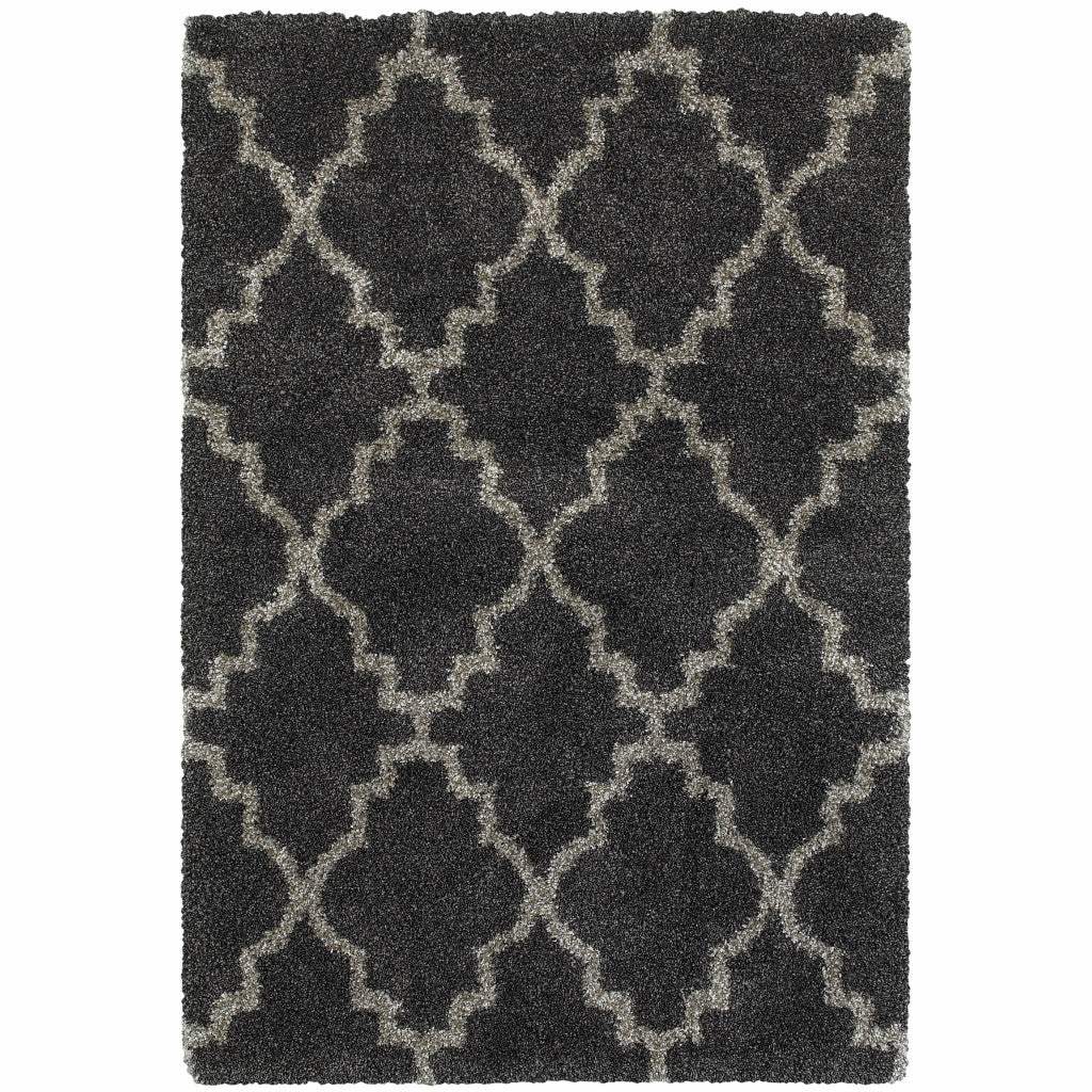 6' X 9' Charcoal And Grey Geometric Shag Power Loom Stain Resistant Area Rug - Homeroots - Flyclothing LLC