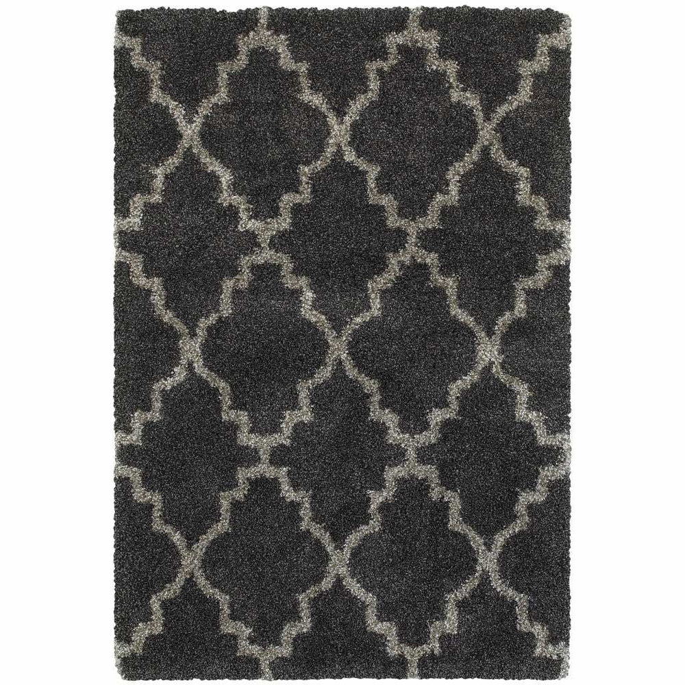 8' X 11' Charcoal And Grey Geometric Shag Power Loom Stain Resistant Area Rug - Homeroots - Flyclothing LLC