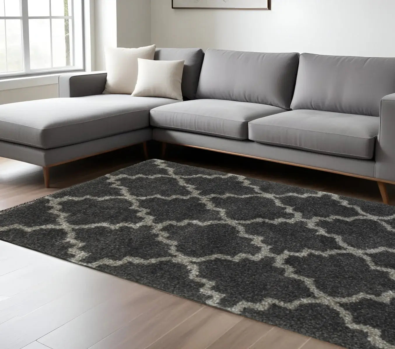 10' X 13' Charcoal And Grey Geometric Shag Power Loom Stain Resistant Area Rug - Homeroots - Flyclothing LLC