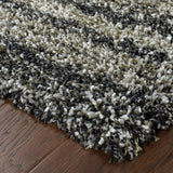 2' X 3' Charcoal Silver And Grey Geometric Shag Power Loom Stain Resistant Area Rug - Homeroots