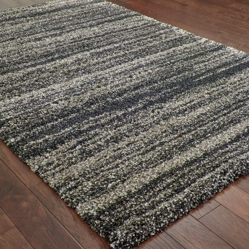2' X 3' Charcoal Silver And Grey Geometric Shag Power Loom Stain Resistant Area Rug - Homeroots - Flyclothing LLC