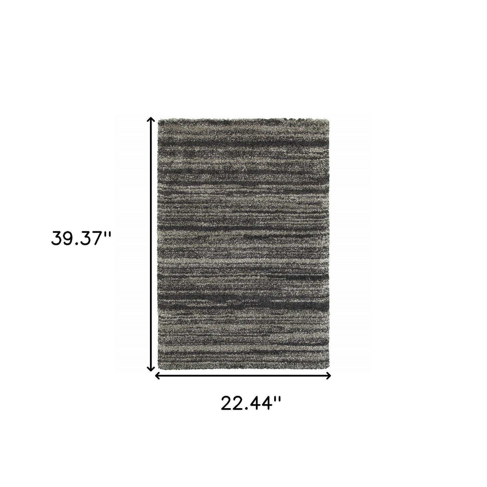 2' X 3' Charcoal Silver And Grey Geometric Shag Power Loom Stain Resistant Area Rug - Homeroots - Flyclothing LLC