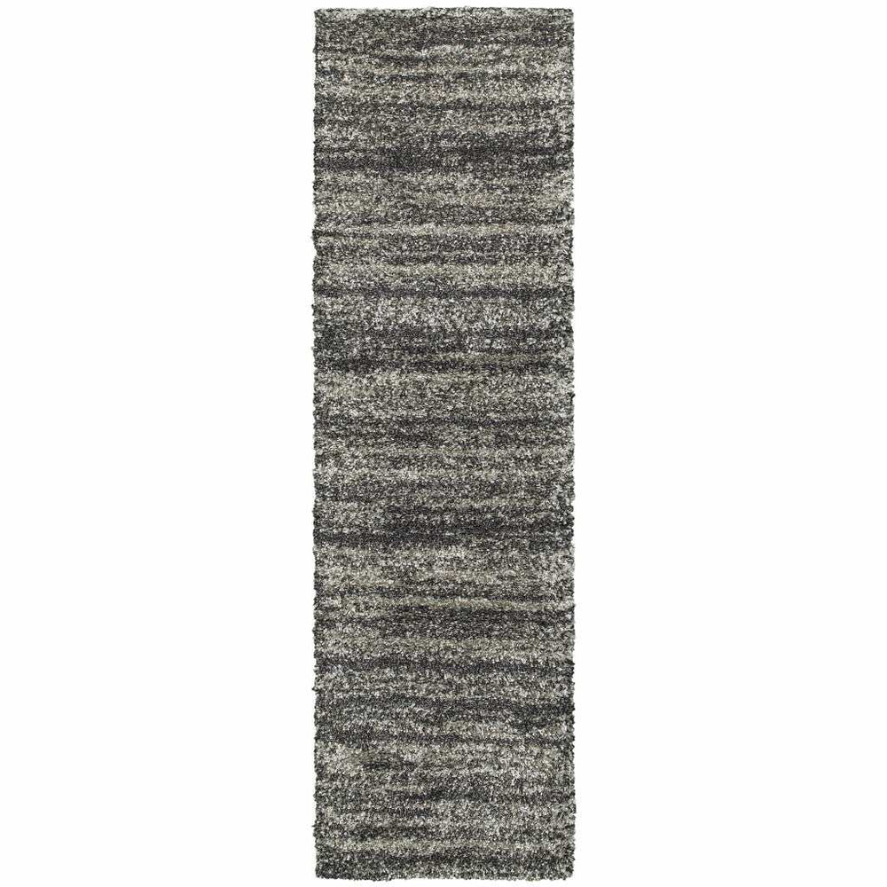 8' Black and Gray Geometric Shag Power Loom Runner Rug - Homeroots - Flyclothing LLC