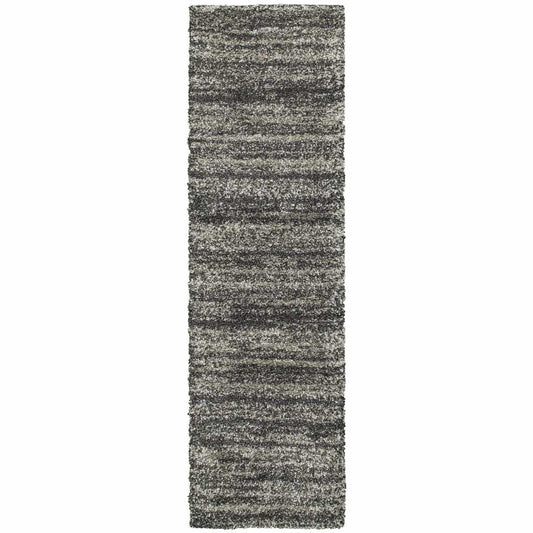 8' Black and Gray Geometric Shag Power Loom Runner Rug - Homeroots - Flyclothing LLC