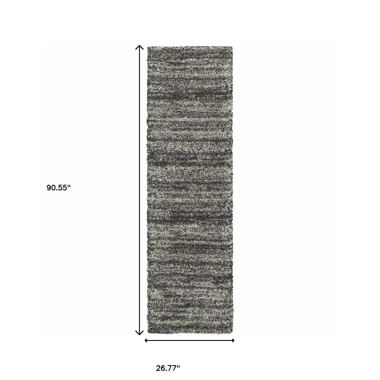 8' Black and Gray Geometric Shag Power Loom Runner Rug - Homeroots - Flyclothing LLC
