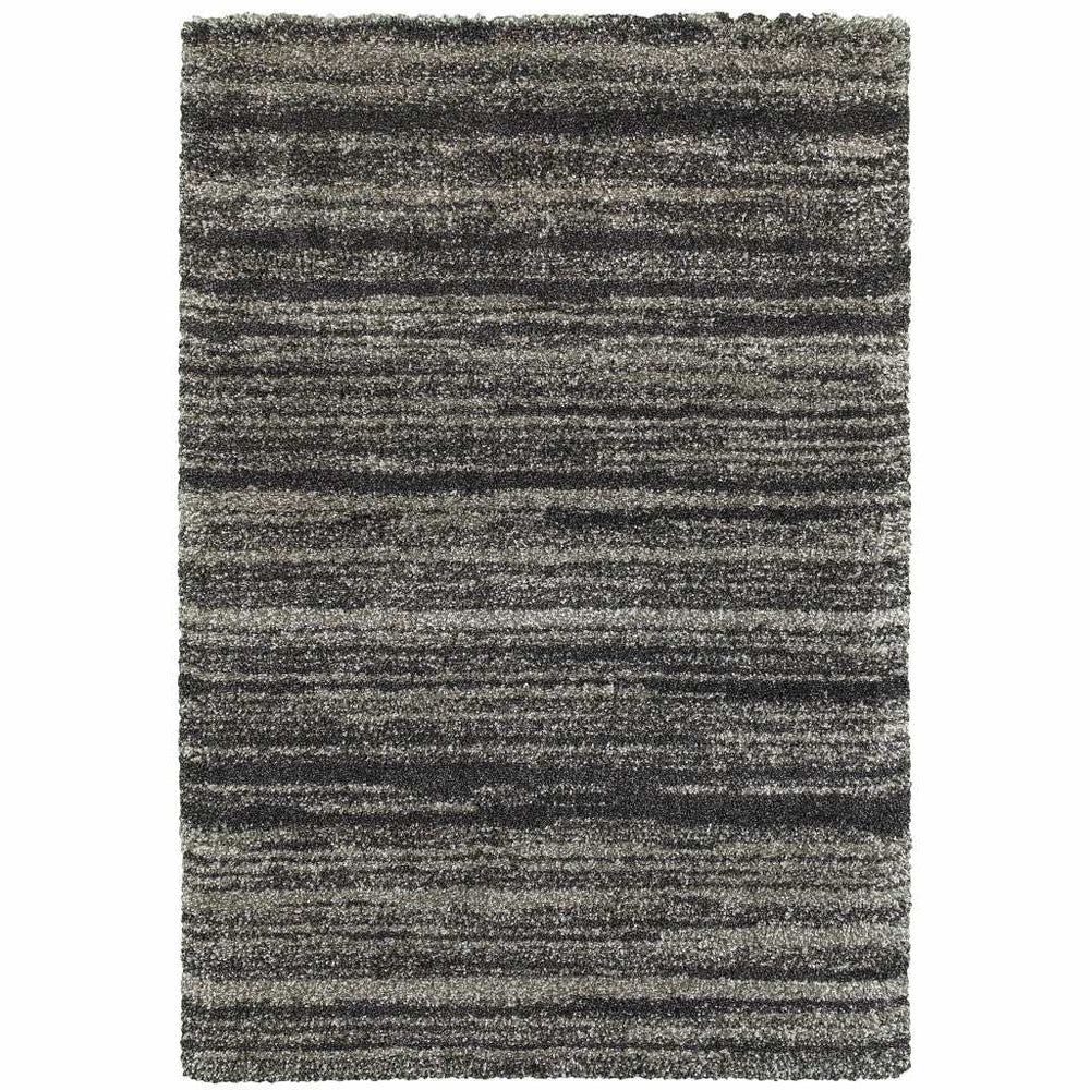 4' X 6' Charcoal Silver And Grey Geometric Shag Power Loom Stain Resistant Area Rug - Homeroots - Flyclothing LLC