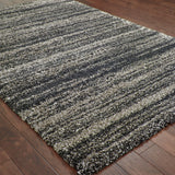 5' X 8' Charcoal Silver And Grey Geometric Shag Power Loom Stain Resistant Area Rug - Homeroots