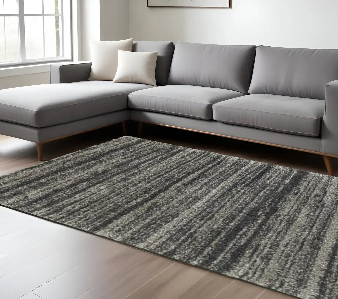 6' X 9' Charcoal Silver And Grey Geometric Shag Power Loom Stain Resistant Area Rug - Homeroots - Flyclothing LLC