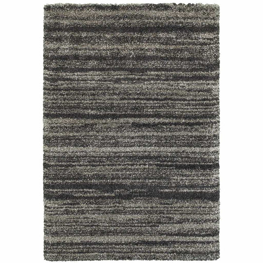 8' X 11' Charcoal Silver And Grey Geometric Shag Power Loom Stain Resistant Area Rug - Homeroots - Flyclothing LLC