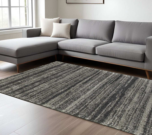 8' X 11' Charcoal Silver And Grey Geometric Shag Power Loom Stain Resistant Area Rug - Homeroots - Flyclothing LLC