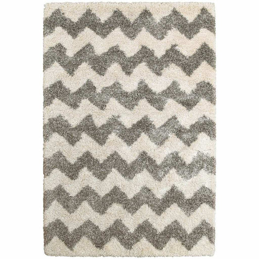 2' X 3' Grey And Ivory Geometric Shag Power Loom Stain Resistant Area Rug - Homeroots - Flyclothing LLC