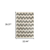2' X 3' Grey And Ivory Geometric Shag Power Loom Stain Resistant Area Rug - Homeroots