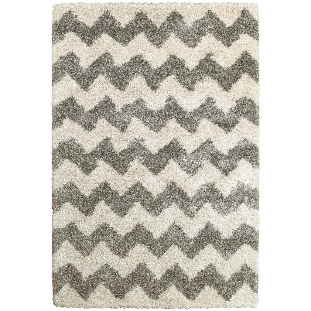 10' X 13' Grey And Ivory Geometric Shag Power Loom Stain Resistant Area Rug - Homeroots - Flyclothing LLC