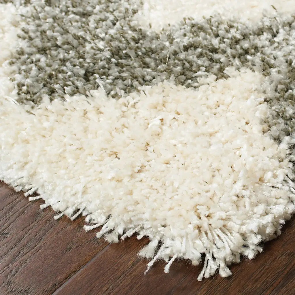 10' X 13' Grey And Ivory Geometric Shag Power Loom Stain Resistant Area Rug - Homeroots - Flyclothing LLC
