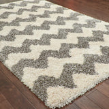10' X 13' Grey And Ivory Geometric Shag Power Loom Stain Resistant Area Rug - Homeroots - Flyclothing LLC