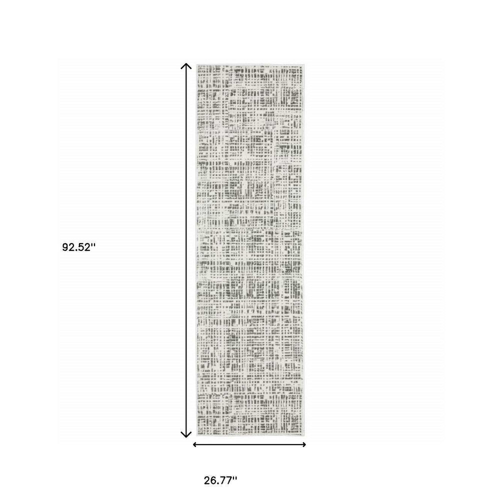 2' X 8' White And Grey Abstract Power Loom Stain Resistant Runner Rug - Homeroots - Flyclothing LLC