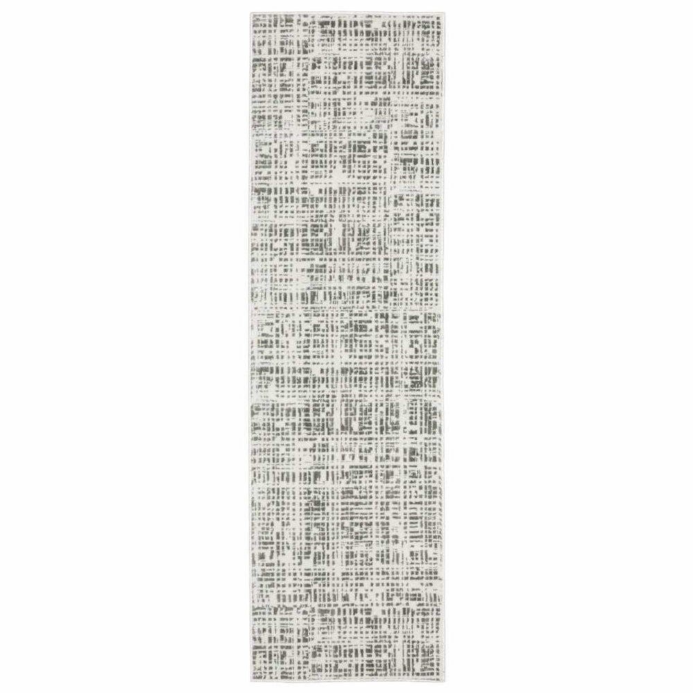 2' X 8' White And Grey Abstract Power Loom Stain Resistant Runner Rug - Homeroots - Flyclothing LLC