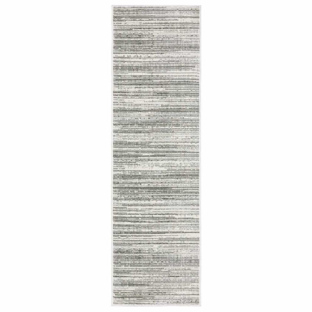 2' X 8' White And Grey Abstract Power Loom Stain Resistant Runner Rug - Homeroots - Flyclothing LLC
