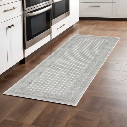 2' X 8' White And Grey Oriental Power Loom Stain Resistant Runner Rug - Homeroots - Flyclothing LLC