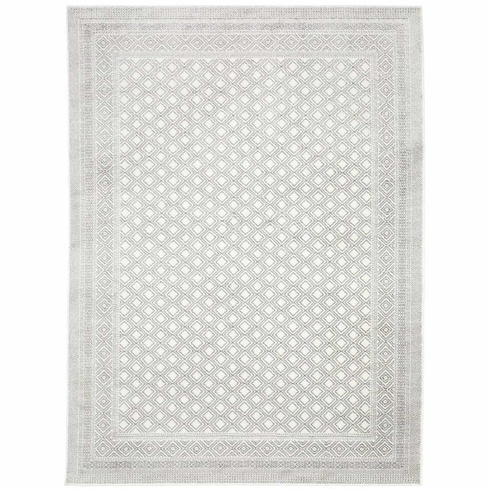 6' X 9' White And Grey Oriental Power Loom Stain Resistant Area Rug - Homeroots - Flyclothing LLC